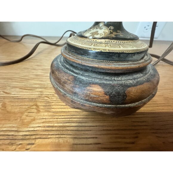 Vintage Floral Porcelain & Metal Table Lamp – Ornate Black & Gold Detail, Wood B - Picture 11 of 12